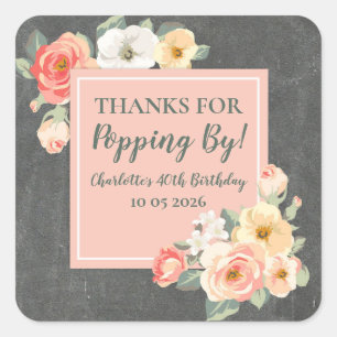 Peach Floral Thanks for Popping By Birthday Tag