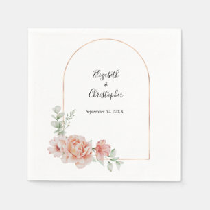 Peach Floral Trendy Arch Greenery Modern Wedding Napkin