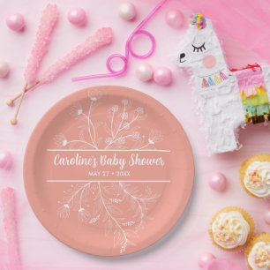 Peach Floral Vintage Baby Shower Paper Plate