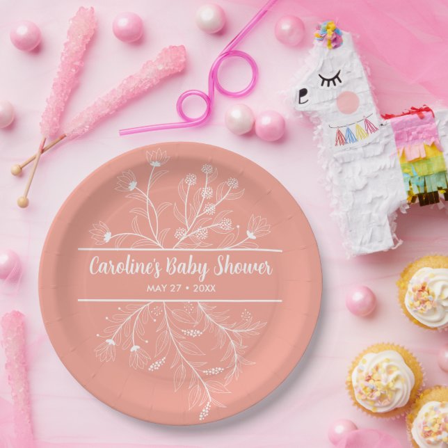 Peach Floral Vintage Baby Shower Paper Plate (Party)