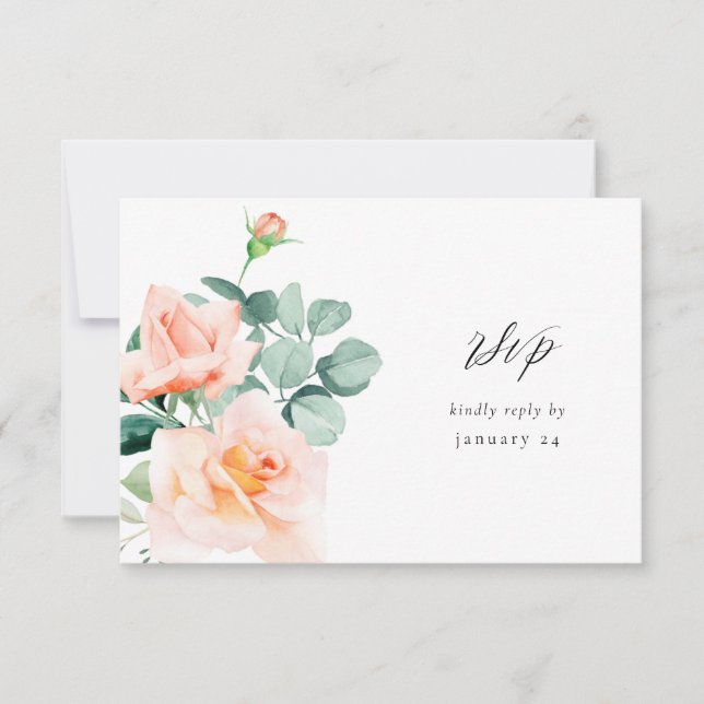 Peach Floral w Meal RSVP V3 2 Card (Front)