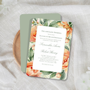 Peach Floral Watercolor Greenery Elegant Wedding Invitation