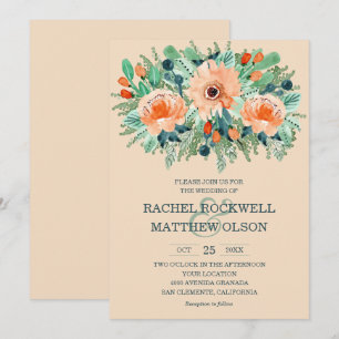 Peach Floral Watercolor Wedding Invitations