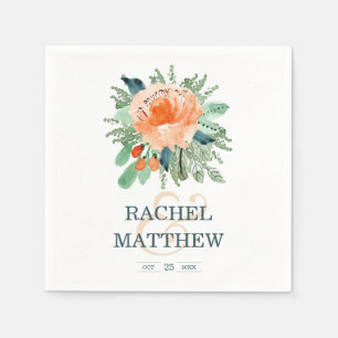 Peach Floral Watercolor Wedding Napkin