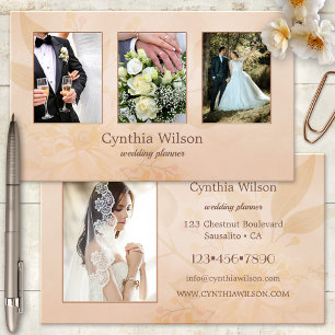 Peach Floral Watercolor Wedding Planner Photo Business Card