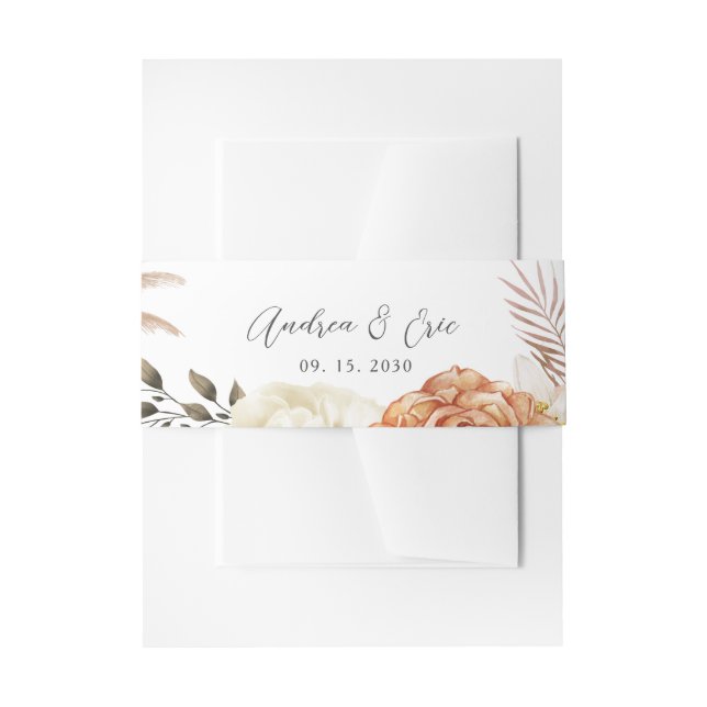 Peach Floral Wedding Belly Band Invitation Belly Band (Front Example)