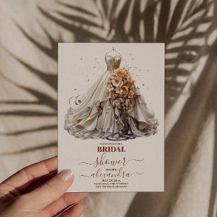 Peach Floral Wedding Dress Bridal Shower Invitation