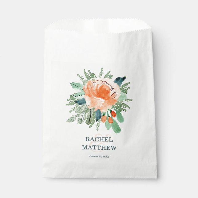 Peach Floral Wedding Favour Bag (Front)