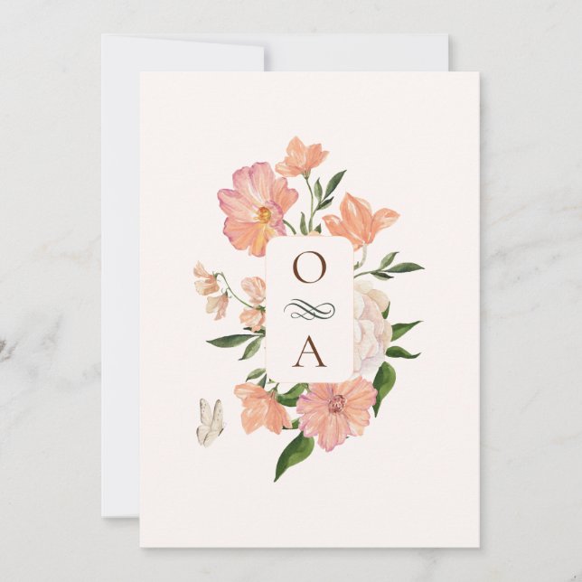 Peach floral wedding invitation (Front)