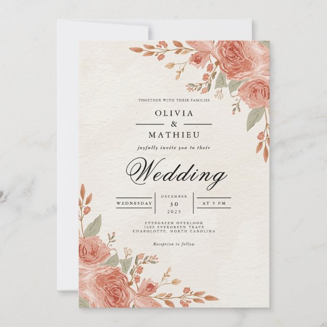 Peach Floral Wedding Invitation (Front)