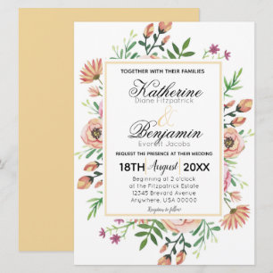 Peach Floral Wedding Invitation