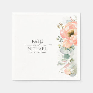 Peach Floral Wedding Napkin