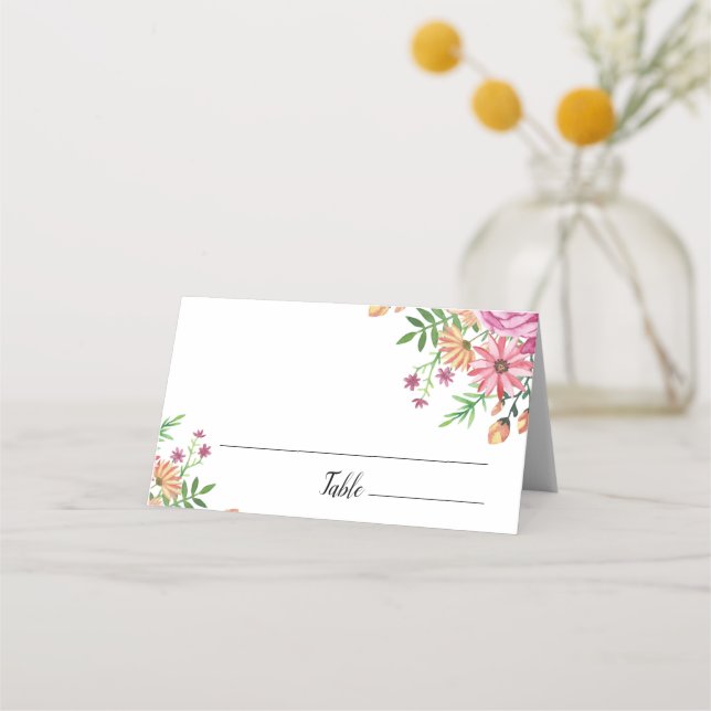 Peach Floral Wedding Personalized Place Card (Front)
