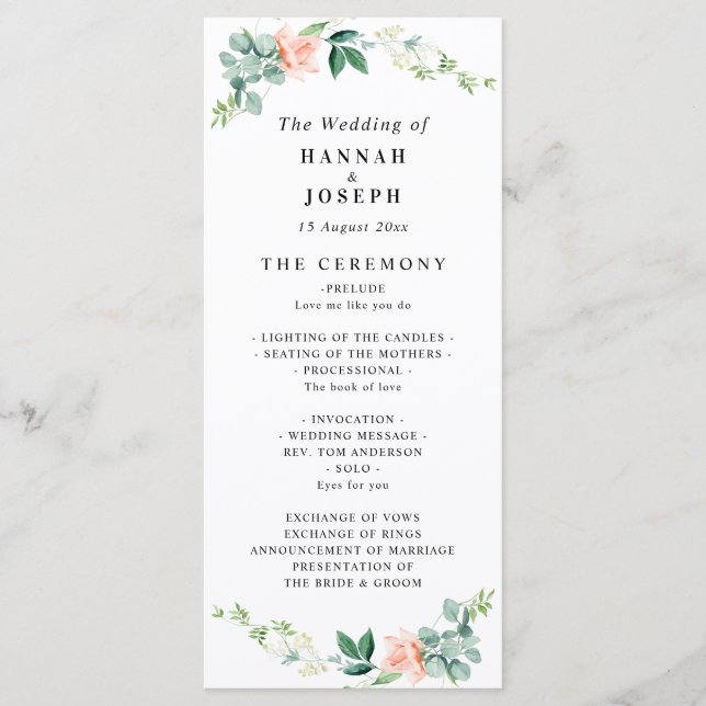 peach floral wedding program (Front)
