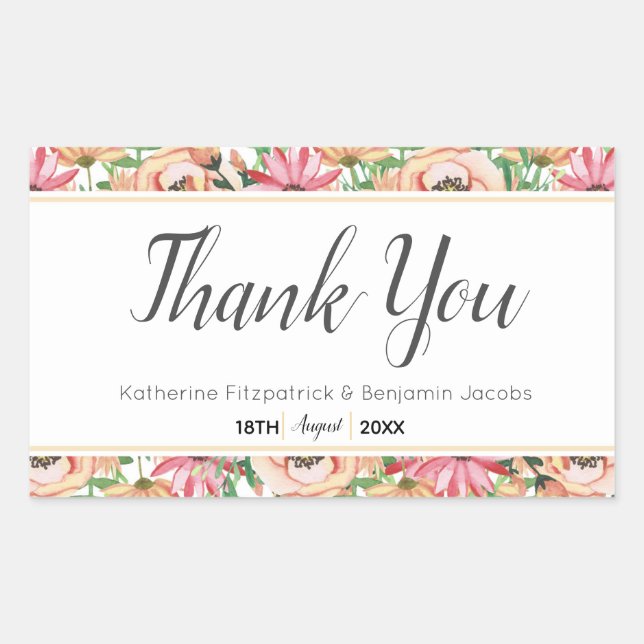 Peach Floral Wedding Thank You Sticker (Front)