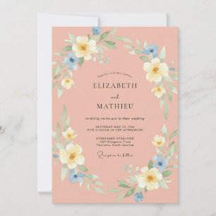 Peach Floral Whimsical Romance Wedding Invitation