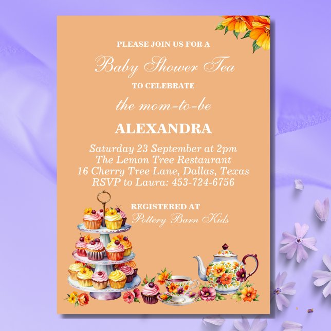 Peach Floral Whimsical Tea Baby Shower   Invitation (Creator Uploaded)