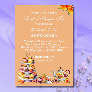 Peach Floral Whimsical Tea Bridal Shower   Invitation