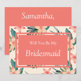 Peach Floral Will You Be My Bridesmaid Proposal Invitation