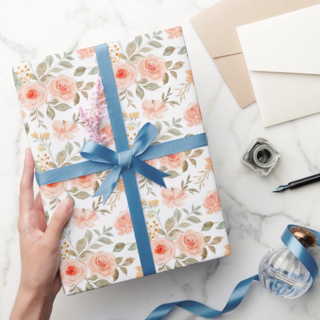 Peach Floral Wrapping Paper,  Wedding Gift Wrap (Gifting)