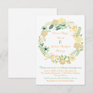 Peach Floral Wreath - 3x5 Wedding Invitation