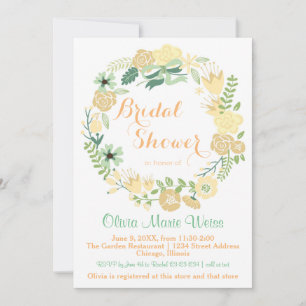 Peach Floral Wreath - Bridal Shower Invite
