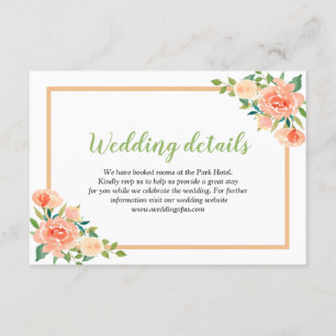 Peach Florals Border   Wedding Details Invitation