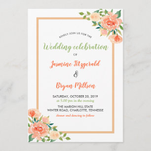 Peach Florals Border   Wedding Invitation