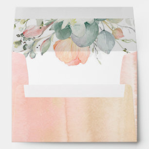 Peach Florals Elegant Watercolor Washes Envelope