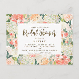 peach florals modern bridal shower invitation postcard
