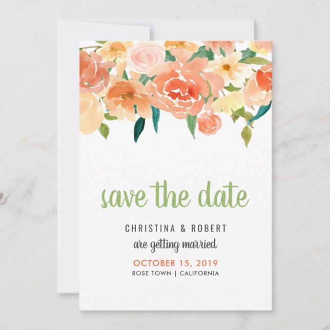 Peach Florals | Save The Date Invitation (Front)