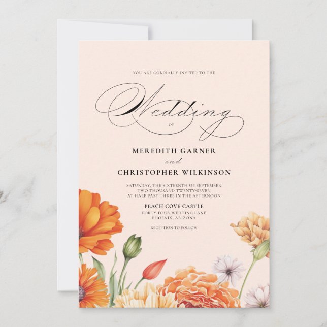 Peach Florals Wedding  Invitation (Front)