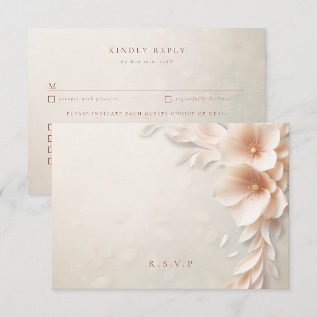 Peach florals wedding meal choices RSVP (Front/Back)