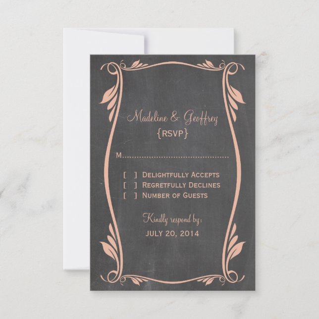 Peach Flourish Chalkboard Response Card (Front)