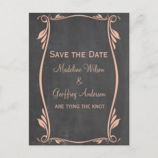 Peach Flourish Chalkboard Save the Date Postcard