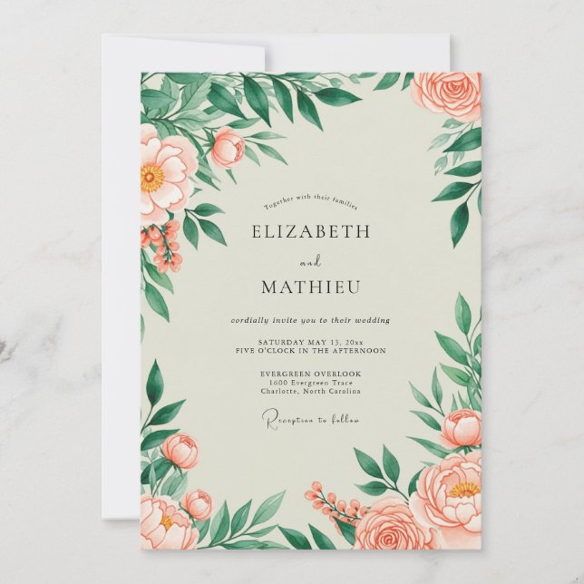 Peach Flourishing Spring Wedding Invitation (Front)