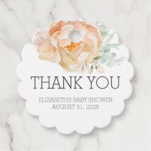 Peach Flower Baby Shower Thank You Favour Tags