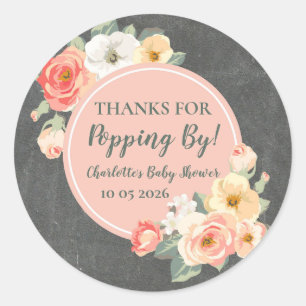 Peach Flower Thanks for Popping By Baby Shower Tag