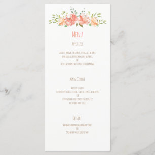Peach flower watercolor menu mariage