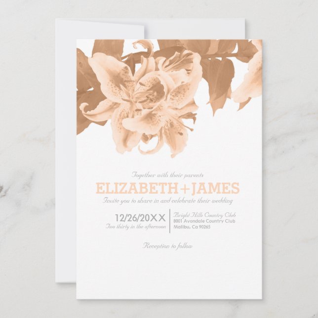 Peach Flower Wedding Invitations (Front)