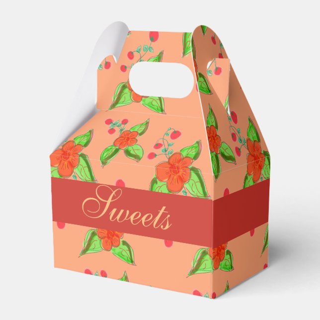 Peach Flowered Wedding Favour Favor Box (Back Side)