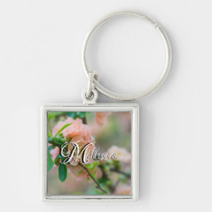 Peach Flowering Quince Square Keychain