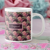 Peach Flowers and Butterfly on Purple Harlequin