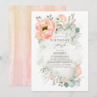 Peach Flowers and Greenery Elegant Birthday