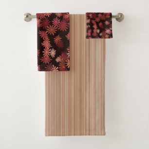 Peach Flowers and Stripes Bath Towel Set