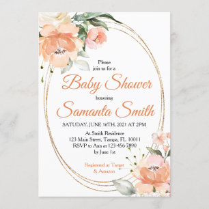 Peach Flowers Baby Shower Invitation