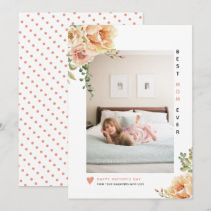Peach flowers Best Mom Ever Mother's Day photo Holiday Card