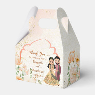 Peach flowers cute Indian bridal couple customized Favor Box