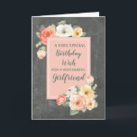 Peach Flowers Girlfriend Birthday Card<br><div class="desc">Pretty and thoughtful greeting card for your girlfriend's birthday with peach pink and white spring flowers,  rustic chalkboard pattern and hand lettered style text.</div>