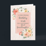 Peach Flowers Great Granddaughter Birthday Card<br><div class="desc">Pretty and thoughtful greeting card for your great granddaughter's birthday with peach pink and white spring flowers,  rustic wood pattern and hand lettered style text.</div>